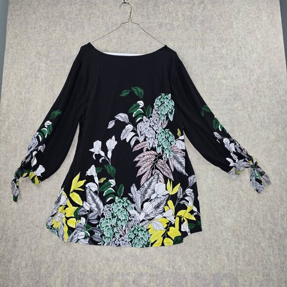 Alfani Womens 2X Black Floral Print Top With Tie Sleeves Polyester & Spandex - Picture 2 of 7